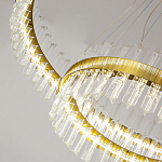 Люстра подвесная двухъярусная с золотистымыми кольцами и прозрачными стеклянными элементами Ring Horizontal варинант исполнения - 3 | Loft Concept в Воронеже