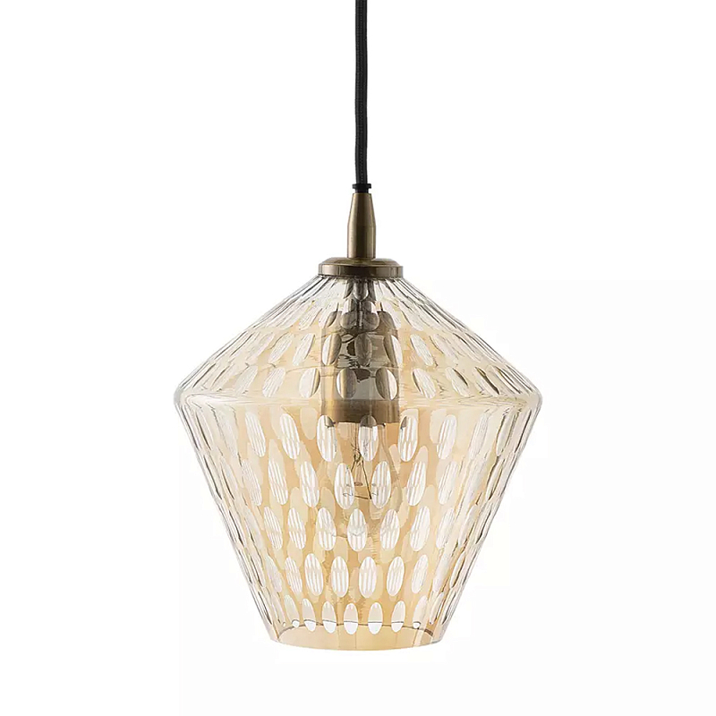 Подвесной светильник с плафоном из стекла с рельефным узором Glass Pattern Lamp Янтарный в Воронеже | Loft Concept 