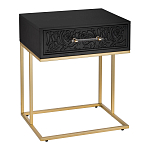 Приставной столик с резным узором на выдвижном ящике Black Table Carved Pattern варинант исполнения - 1 | Loft Concept в Воронеже