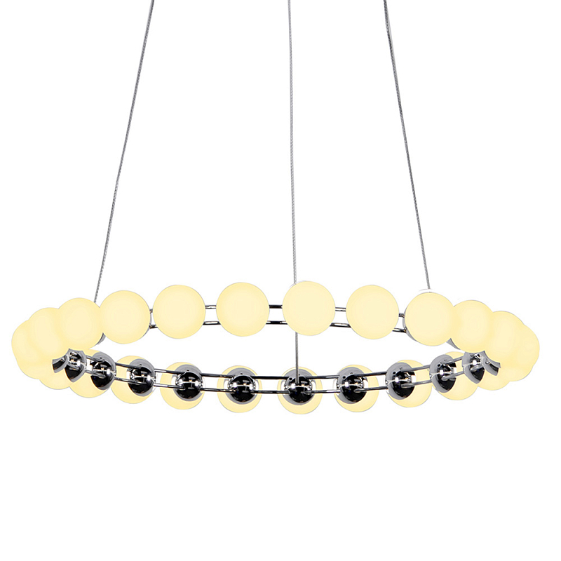 Люстра светодиодная кольцевая с круглыми плафонами белого цвета PEARLS Suspension 48 Хром Латунь Белый Люстра светодиодная кольцевая с круглыми плафонами белого цвета PEARLS Suspension 48 Хром Латунь Белый в Воронеже | Loft Concept