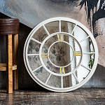 Зеркало настенное в белой металлической раме в виде часов Mirror Tower Clock варинант исполнения - 4 | Loft Concept в Воронеже