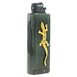 Зажигалка газовая из натурального камня Офиокальцит с декоративной металлической вставкой в виде ящерицы Metal Stone Lighters варинант исполнения - 1 | Loft Concept в Воронеже