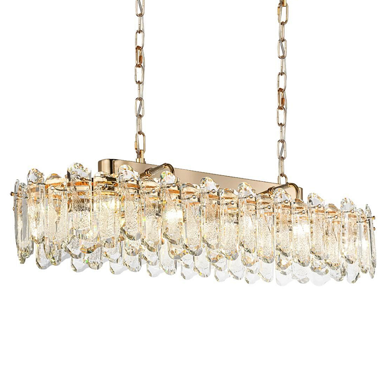 Люстра подвесная овальная с хрустальными овальными подвесками Harmonica Золотой Прозрачный в Воронеже | Loft Concept 