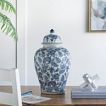 Ваза с крышкой и бело-синим цветочным узором Blue & White Ornament  варинант исполнения - 8 | Loft Concept в Воронеже