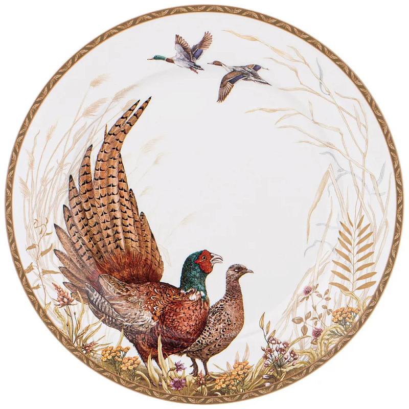 Тарелка закусочная из фарфора с изображением фазанов Hunting Porcelain Collection Белый Коричневый Мульти Тарелка закусочная из фарфора с изображением фазанов Hunting Porcelain Collection Белый Коричневый Мульти в Воронеже | Loft Concept