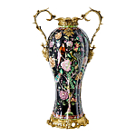 Ваза из фарфора черная с цветочной росписью и бронзовыми элементами Spring Garden варинант исполнения - 1 | Loft Concept в Воронеже