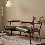 Кушетка с деревянным каркасом и сиденьем из коричневой натуральной кожи Moon Walnut Furniture варинант исполнения - 5 | Loft Concept в Воронеже