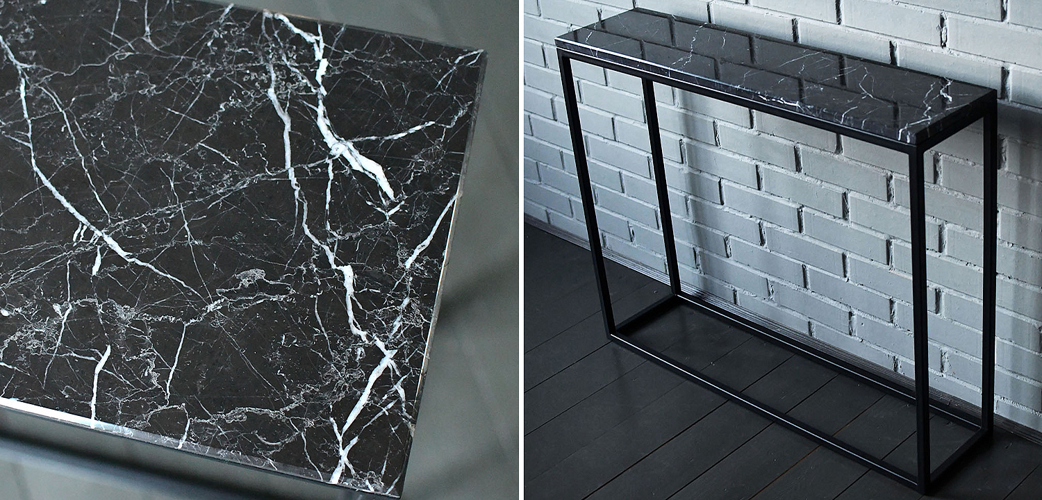 Консоль с чёрной мраморной столешницей Different Marble Black Консоль с чёрной мраморной столешницей Different Marble Black - Loft-Concept в Воронеже