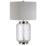 Настольная лампа с цилиндрическим абажуром и прозрачным стеклянным основанием Quintiesse варинант исполнения - 1 | Loft Concept в Воронеже