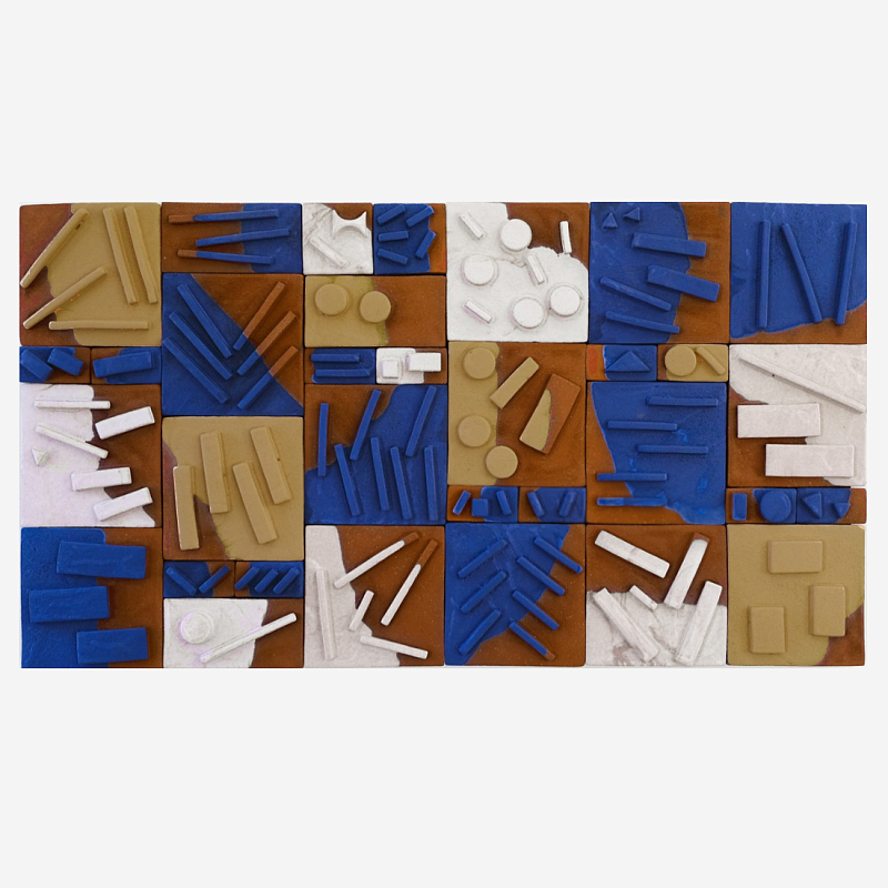 Абстрактное Объемное Панно Megapolis in Bright Colors Синий Терракотовый Оливковый в Воронеже | Loft Concept 