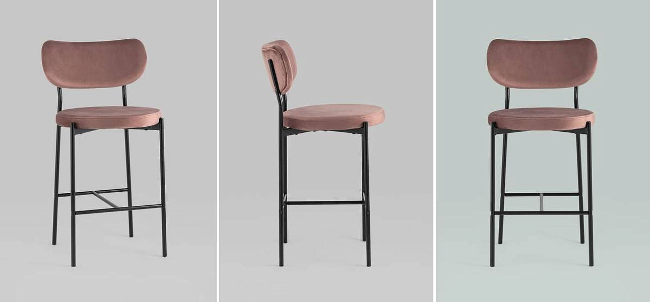 Барный Стул Alfie Chair Черные ножки Розовый Велюр Барный Стул Alfie Chair Черные ножки Розовый Велюр - Loft-Concept в Воронеже