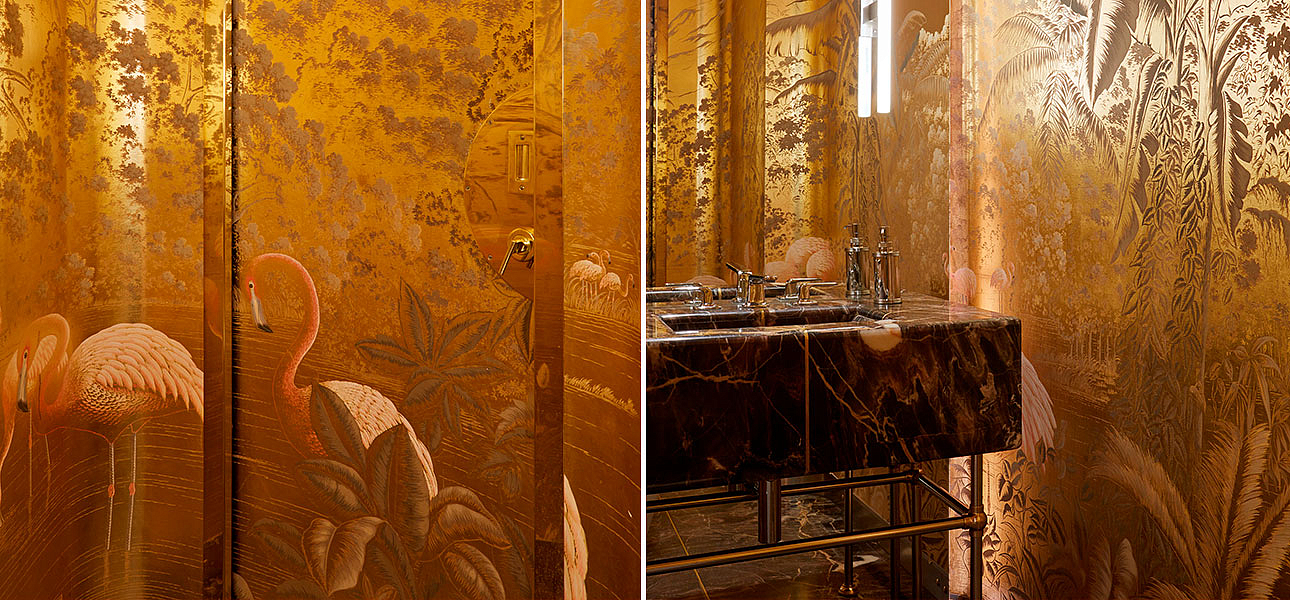 Обои ручная роспись Flamingos Flamingo on Deep Rich Gold gilded paper Обои ручная роспись Flamingos Flamingo on Deep Rich Gold gilded paper - Loft-Concept в Воронеже