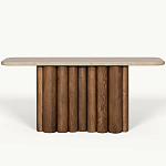 Консоль с овальной столешницей и фактурным деревянным основанием Enzo варинант исполнения - 2 | Loft Concept в Воронеже