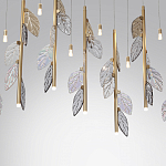 Люстра с золотистыми трубками и прозрачными стеклянными листьями на подвесах Sylva  варинант исполнения - 6 | Loft Concept в Воронеже