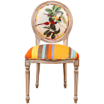 Стул бежевый в разноцветную полоску из натурального бука с изображением птиц и цветов Blooming Yellow Red Birds Colorful Stripes Chair варинант исполнения - 1 | Loft Concept в Воронеже