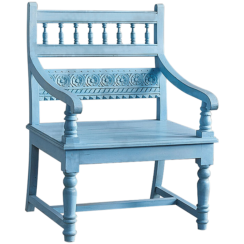 Деревянное кресло из массива манго с резным декором Eutropio Grey Mango Chair Blue Голубой Деревянное кресло из массива манго с резным декором Eutropio Grey Mango Chair Blue Голубой в Воронеже | Loft Concept