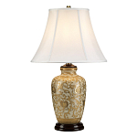 Настольная лампа с фарфоровым основанием с декоративным орнаментом и белым абажуром на темной круглой подставке Elstead Lighting варинант исполнения - 6 | Loft Concept в Воронеже