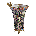 Ваза из фарфора черная с цветочной росписью и бронзовой стрекозой Spring Garden варинант исполнения - 3 | Loft Concept в Воронеже