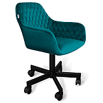 Стул с мягкой бирюзовой обивкой из велюра и подъемно-поворотным механизмом на черных колесиках Harper Turquoise варинант исполнения - 1 | Loft Concept в Воронеже