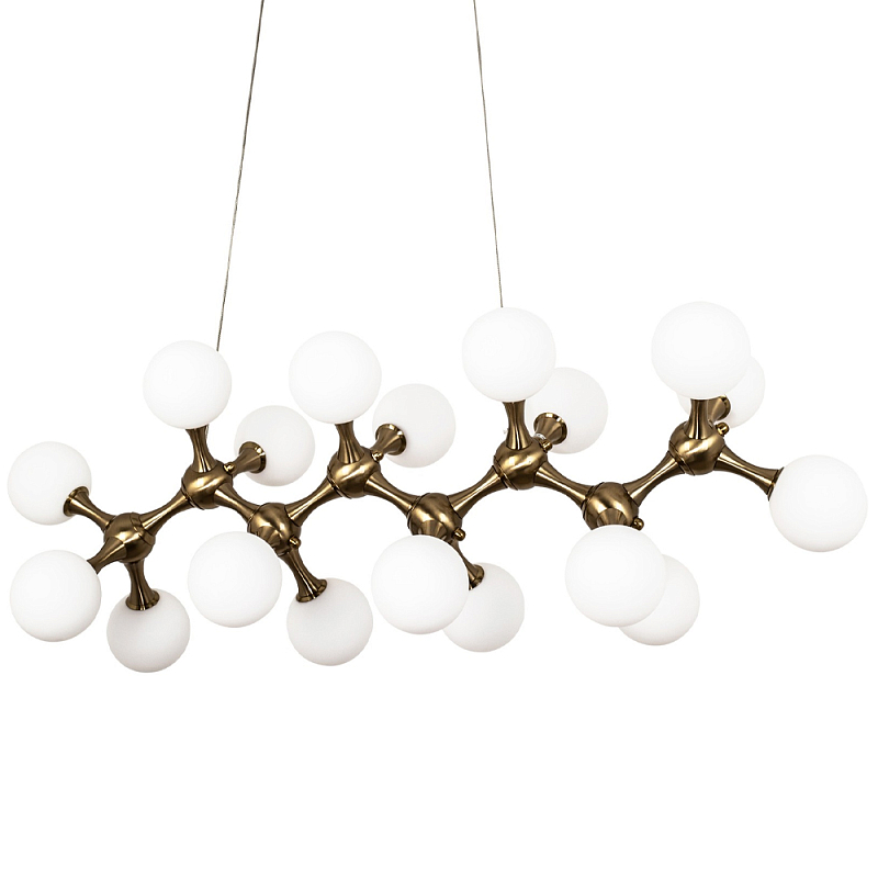 Линейная люстра с плафонами из стеклянных шаров Pearls Suspension Linear Brass Chandelier Латунь Белое матовое стекло Линейная люстра с плафонами из стеклянных шаров Pearls Suspension Linear Brass Chandelier Латунь Белое матовое стекло в Воронеже | Loft Concept