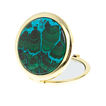 Зеркало карманное складное круглое из натурального камня Малахит с Хризоколлой в подарочной упаковке Gold Stone Mirrors варинант исполнения - 2 | Loft Concept в Воронеже