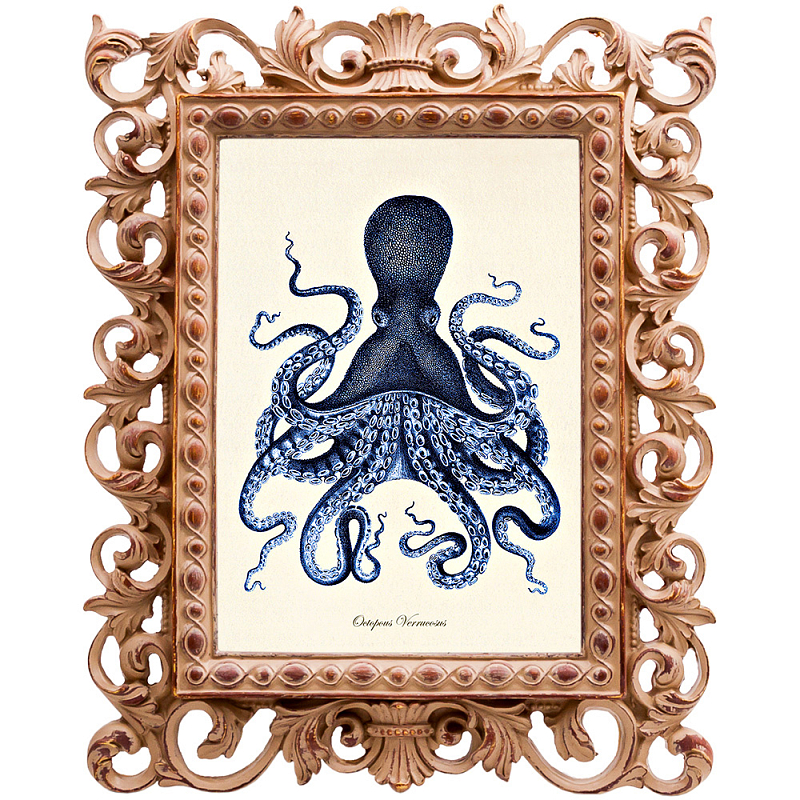 Постер Blue Octopus Poster Бежевый Морская синь в Воронеже | Loft Concept 