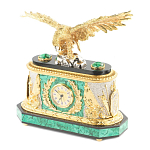 Часы настольные из натурального камня Малахит с декором в виде орла в подарочной коробке Eagle Stone Clock варинант исполнения - 3 | Loft Concept в Воронеже