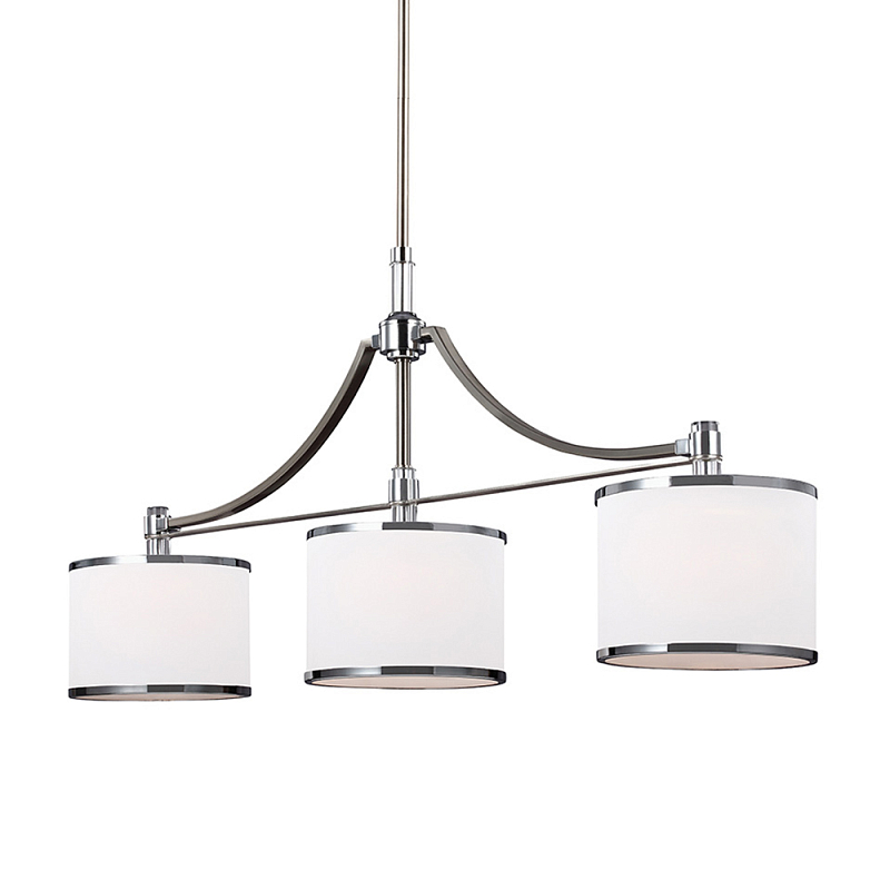 Люстра линейная с 3-мя белыми цилиндрическими плафонами Feiss Никель Хром Белый Бежевый в Воронеже | Loft Concept 