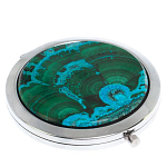 Зеркало карманное складное круглое из натурального камня Малахит с Хризоколлой в подарочной упаковке Silver Stone Mirrors варинант исполнения - 1 | Loft Concept в Воронеже