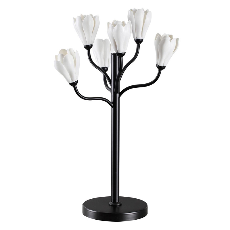 Настольная лампа с ветвями и белыми фарфоровыми цветами Floralis Черный Белый в Воронеже | Loft Concept 
