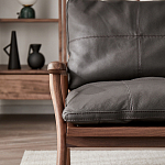 Кресло c каркасом из массива дерева и мягкой кожаной обивкой Walnut Armchair варинант исполнения - 10 | Loft Concept в Воронеже