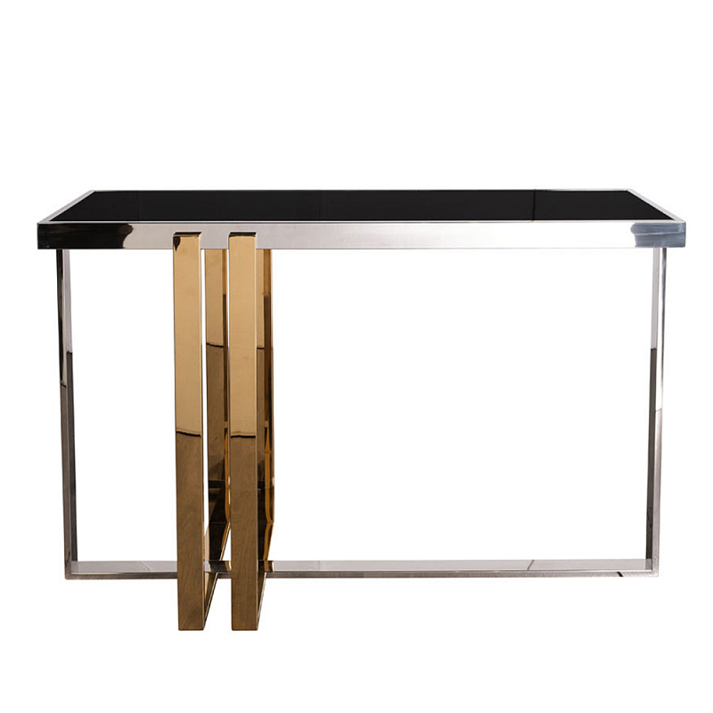 Консоль в современном стиле с черной стекляной столешницей Console with Black Glass Черный Хром Золотой Консоль в современном стиле с черной стекляной столешницей Console with Black Glass Черный Хром Золотой в Воронеже | Loft Concept