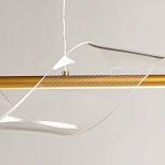 Люстра линейная золотистого цвета с двумя прозрачными волнистыми элементами Wave Line варинант исполнения - 9 | Loft Concept в Воронеже