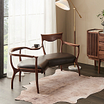 Кушетка с деревянным каркасом и сиденьем из коричневой натуральной кожи Moon Walnut Furniture варинант исполнения - 6 | Loft Concept в Воронеже