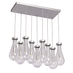 Люстра с 9-ю прозрачными плафонами из стекла в форме капли на прямоугольном потолочном основании цвета хром Lucid Rain  варинант исполнения - 2 | Loft Concept в Воронеже