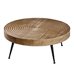 Журнальный столик с круглой фактурной столешницей из натурального дерева Vortex варинант исполнения - 1 | Loft Concept в Воронеже