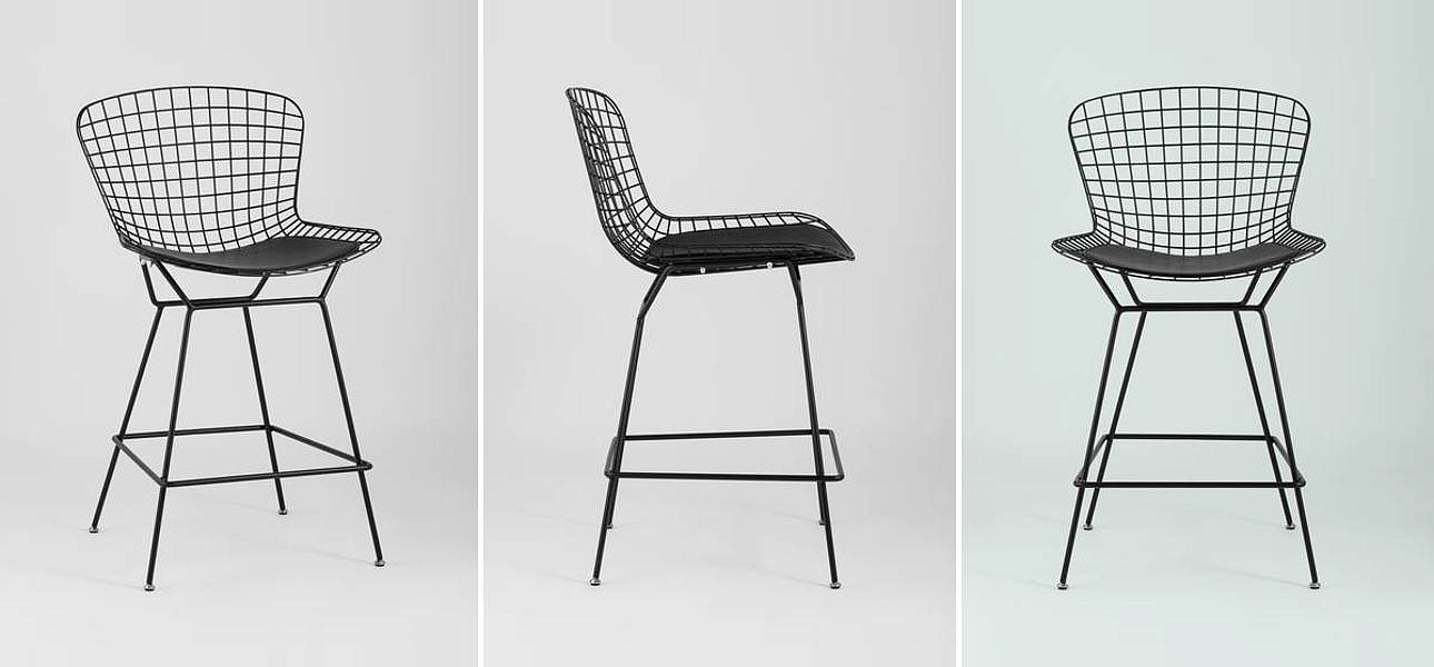Полубарный стул Bertoia Barstool Черный Матовый Металл Полубарный стул Bertoia Barstool Черный Матовый Металл - Loft-Concept в Воронеже