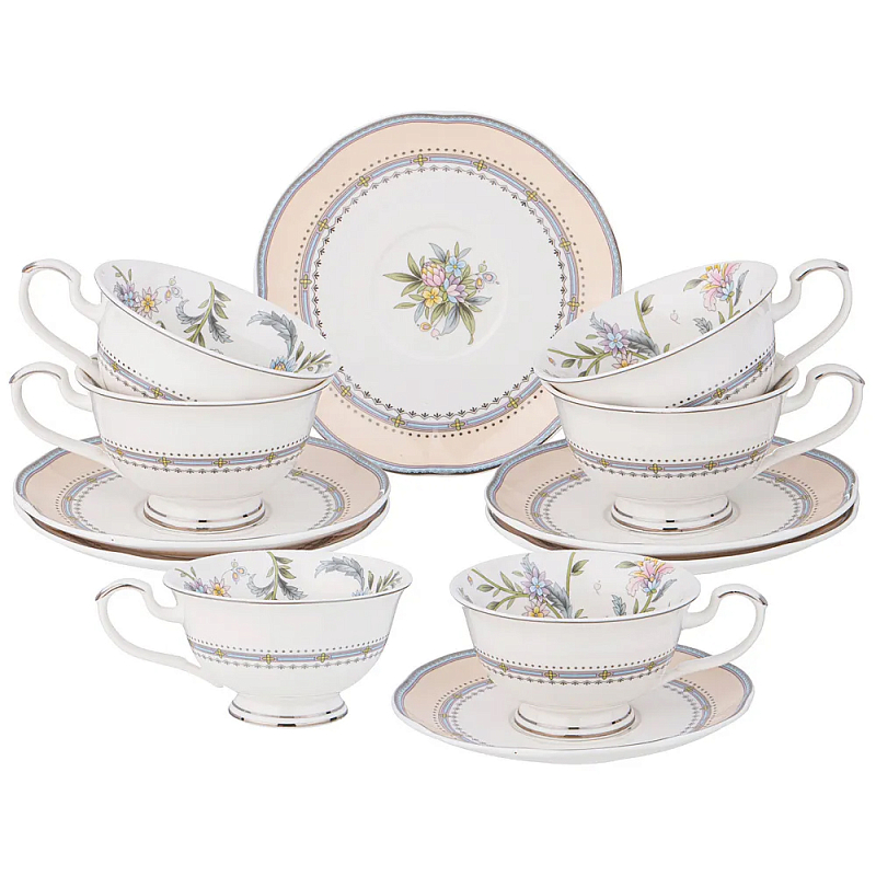 Чайный сервиз из фарфора на 6 персон 12 предметов Tea Flower Set Мульти в Воронеже | Loft Concept 