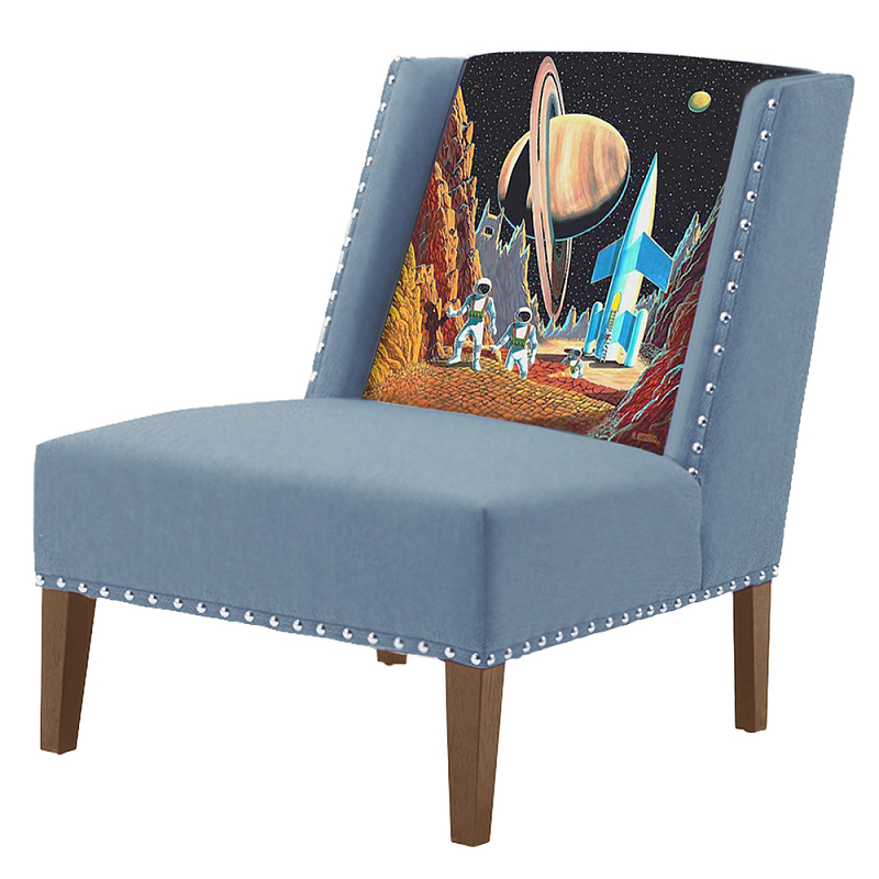 FUN Armchair Retro Futurism Blue Дизайнерское кресло с цветным принтом Серо-голубой в Воронеже | Loft Concept 