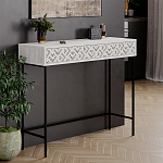 Консоль напольная пыльного белого цвета с выдвижным ящиком с резным орнаментом HEATON CONSOLE OAK варинант исполнения - 3 | Loft Concept в Воронеже