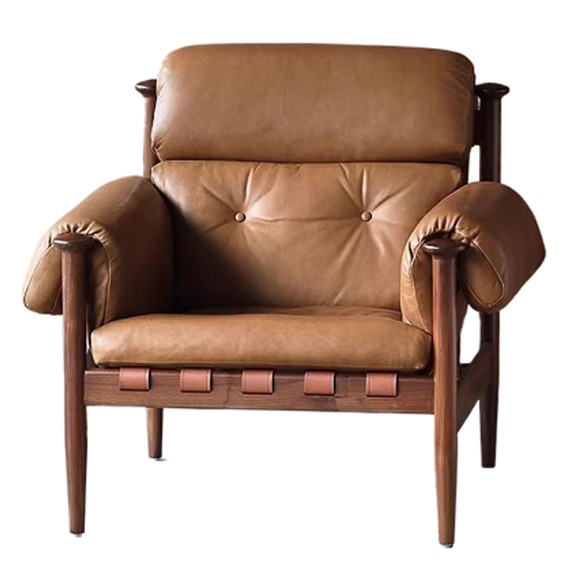 Кресло с деревянным каркасом и обивкой из натуральной кожи Medieval Furniture Коричневый Кресло с деревянным каркасом и обивкой из натуральной кожи Medieval Furniture Коричневый в Воронеже | Loft Concept