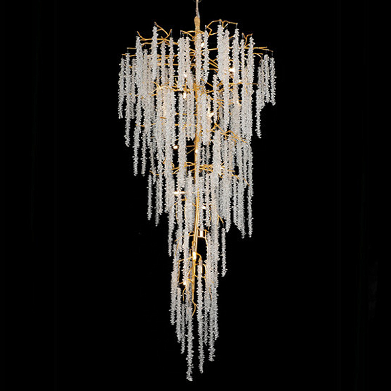 Люстра многоярусная с каркасом из металла и прозрачными подвесками FAIRYTREE Light Золотой Прозрачный Люстра многоярусная с каркасом из металла и прозрачными подвесками FAIRYTREE Light Золотой Прозрачный в Воронеже | Loft Concept