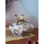 Шкатулка фиолетового цвета с рисунком бабочек и крышкой с фигуркой птицы на ветке Eden Garden варинант исполнения - 7 | Loft Concept в Воронеже