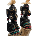 Комплект из 2-х деревянных статуэток Asmat Straw Headdress Statuettes Black Colorful Tattoo варинант исполнения - 3 | Loft Concept в Воронеже