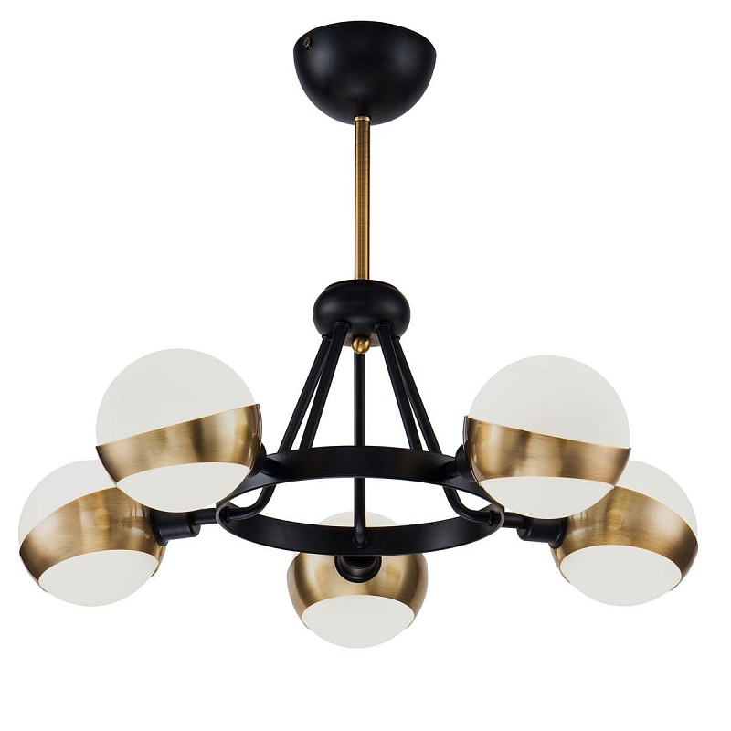 Люстра Hold Ball Brass Chandelier 5 Черный Белый Латунь Люстра Hold Ball Brass Chandelier 5 Черный Белый Латунь в Воронеже | Loft Concept