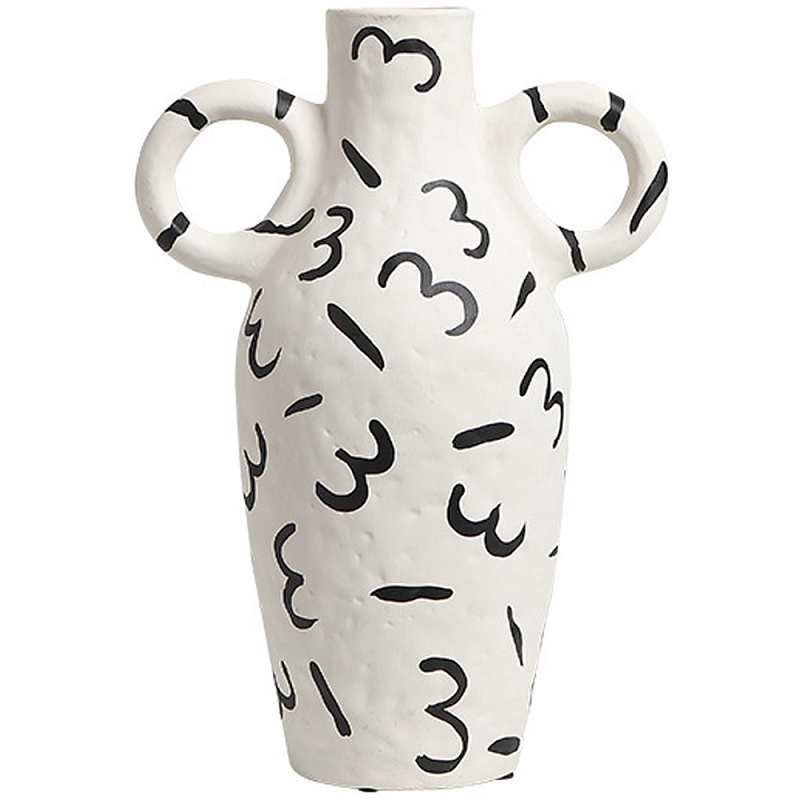 Декоративная ваза White Doodle Vase M Белый Черный Декоративная ваза White Doodle Vase M Белый Черный в Воронеже | Loft Concept