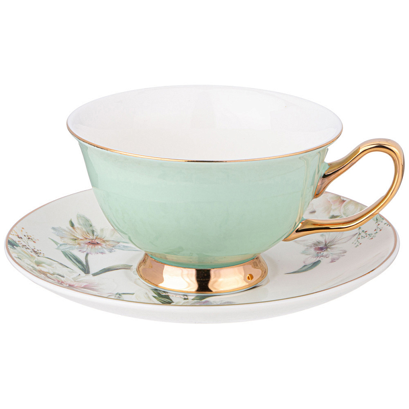Чайная пара из фарфора 200 мл Green Tea Porcelain Set Белый Золотой Зеленый Чайная пара из фарфора 200 мл Green Tea Porcelain Set Белый Золотой Зеленый в Воронеже | Loft Concept
