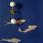 Обои с вышивкой ручной работы Deco Fish Aurum colourway on Caribbean Sea slub silk варинант исполнения - 2 | Loft Concept в Воронеже