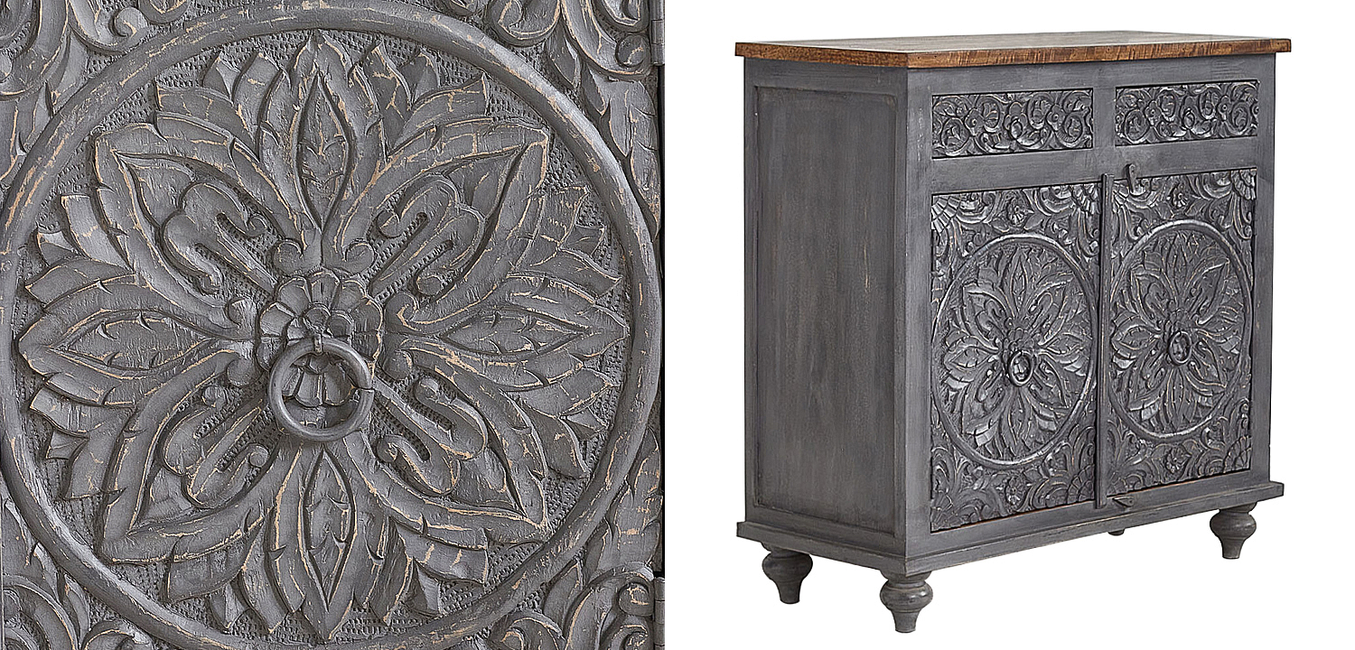 Комод Indian Antique White Furniture Chest of Drawers Kara серый Комод Indian Antique White Furniture Chest of Drawers Kara серый - Loft-Concept в Воронеже