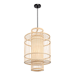 Подвесной светильник из деревянных прутьев с плафоном из натуральной ткани Light Inside the Cell варинант исполнения - 4 | Loft Concept в Воронеже